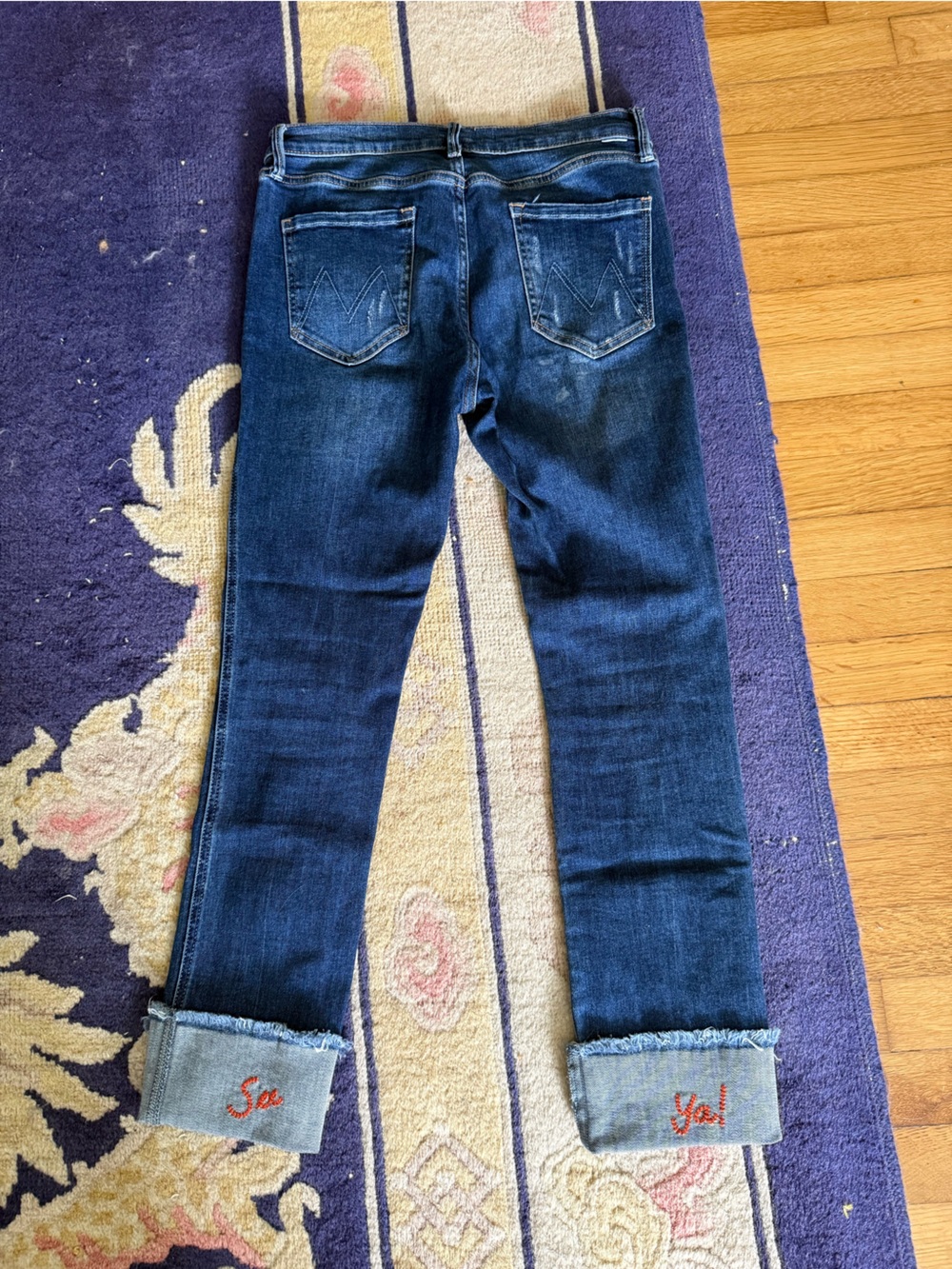 MOTHER Snap Down Mini Flare in High Spirits Color. Embroidery on back “See Ya!” - Picture 2 of 9